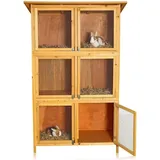 Hasenkäfig 6 Boxen Kaninchenstall Holz Freigehege Hasenstall Kleintierstall XXL - Braun