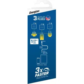 Energizer ENERGIZER, GaN 4A USB-C 20W Netzladegerät mit EU/UK/US Steckdosen, Schwarz / Gold - Bunt