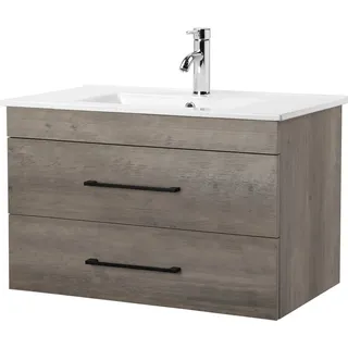 WELLTIME Waschtisch »Florenz Badmöbel Badschrank mit Waschbecken«, Waschplatz mit 2 Auszügen und Softclose Breite 80cm, grau