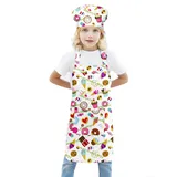 BIGHAS Kinderschürze Kochmütze Verstellbarer Nackenriemen Klettverschluss Design Bund zum Backen, Malen, Kochen (Weiß-Dessert, (4'7"-5'3") L) - (4'7"-5'3") L