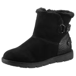 Winterboots TOM TAILOR, Damen, Gr. 36, schwarz, Textil, Lederimitat, Veloursleder, sportlich, Schuhe, mit Krokoprägung an der Ferse