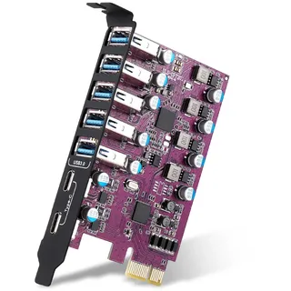 YEELIYA PCIe USB 3.0 Karte 7 Port, PCI Express USB 3.2 Gen 1 Erweiterungskarte Anschluss für Desktop PC Windows und Mac OS