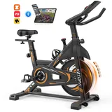 Kitopa Heimtrainer Fahrrad, Smart Hometrainer Fahrrad mit Bluetooth App & LCD-Monitor, Leises Ergometer mit Verstellbarem Widerstand für Kardio Training, 150 kg Belastbar (Orange)