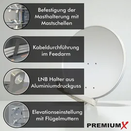 Premium X PremiumX DELUXE85 Satellitenantenne 85 cm Aluminium Hellgrau - Hellgrau