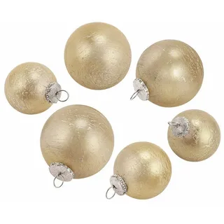 Loberon Weihnachtskugeln 6er Set Demerique, Mundgeblasen, Festliche Dekoration, Edler Glanz, Weihnachtsstimmung, Weihnachten, Christbaumschmuck, Glas, Eisen, Gold