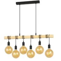 LED Hängelampe Esstischleuchte Holzbalken Pendellampe höhenverstellbar Wohnzimmerlampe, große Filament LED, 6x 4W 6x 320lm warmweiß, LxH 100 x 191,5 cm
