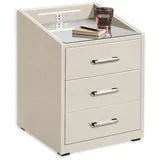 ed exciting design Stella Trading Moon Nachttisch Stoffbezug mit LED-Beleuchtung & USB-Anschlüsse 3 Schubladen 47x61x46 cm