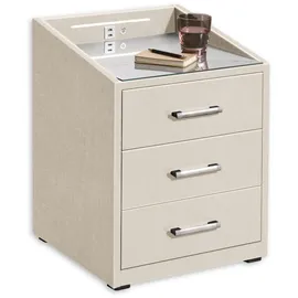 ed exciting design Stella Trading Moon Nachttisch Stoffbezug mit LED-Beleuchtung & USB-Anschlüsse 3 Schubladen 47x61x46 cm