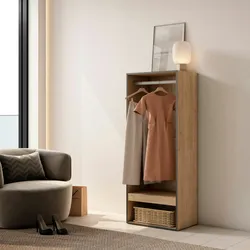 SKRAUT HOME Offener Kleiderschrank, Kleiderbügel mit Einlegeböden, 60x35x145 cm, Schlafzimmer, Kleidung, Schuhe, Moderner Stil, Eiche - 436_1