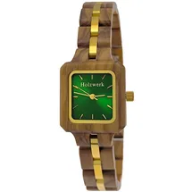 Holzwerk Germany Handgefertigte Designer Damen Öko Natur Holz-Uhr Braun Grün Gold Holz Armband-Uhr Analog Eckig Klassisch (Braun.Grün)