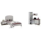 JV Möbel Set Bett, Nachttisch Schreibtisch Modern Elegant Weiß Design Kinderzimmer, 3-tlg