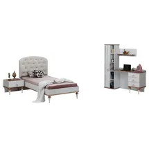 JV Möbel Set Bett, Nachttisch Schreibtisch Modern Elegant Weiß Design Kinderzimmer, 3-tlg