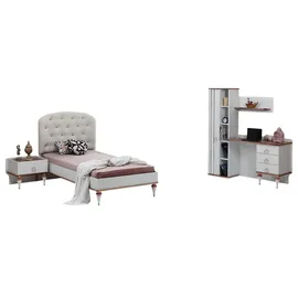 JV Möbel Set Bett, Nachttisch Schreibtisch Modern Elegant Weiß Design Kinderzimmer, 3-tlg