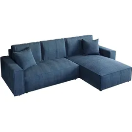 beautysofa Ecksofa Parys L-form Polsterecke mit Cord-Bezug mit Schlaffunktion und Bettkasten 290 cm Sofa l-förmig, Farbe: Marineblau, Poso 05 - Blau