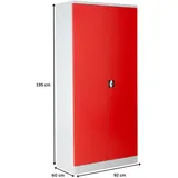 PROREGAL Stahlschrank BEE mit 8 lackierten Fachböden | HxBxT 195x92x60cm | Grau-Rot | Werkstattschrank Werkzeugschrank Aktenschrank Universalschrank