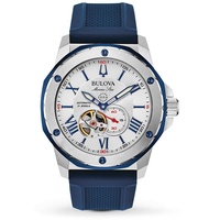 Bulova Herren Analog Mechanisch Uhr mit Silikon Armband 98A225, Blau