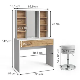 Vicco Schminktisch Alexa 93 cm mit Hocker