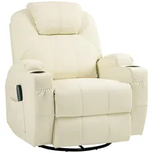 Homcom Relaxsessel mit Massagefunktion Leder 99 x 106 x 89 cm Cremeweiß elektrisch, drehbar