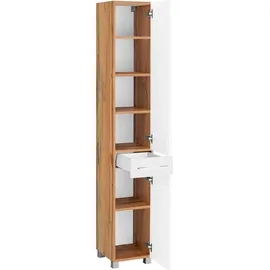 WELLTIME Soria Hochschrank 30 x 185 x 35 cm Weiß Metall/MDF/Spanplatte/Massivholz