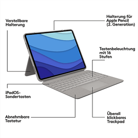 Logitech Combo Touch Tastatur Case für iPad Pro 12.9'' 5 Gen Deutsch sand