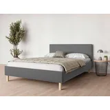 Andas Polsterbett ANDAS "Albybyn, Bettgestell mit Kopfteil und Lattenrost, in 2 Breiten", grau (dunkelgrau), B:145cm H:84cm L:205,5cm, 100% Polyester, Betten, Polsterbett, ohne Bettkasten und Matratze, in 2 Breiten- 140 und 160 cm