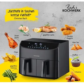 rachs kochwerk Heißluft-Fritteuse Doppelkorb 2x 3,5L 2400W, Schwarz