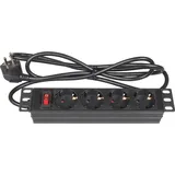 Good Connections Steckdosenleiste 10" PDU (1HE) Schutzkontakt-Stecker an 4x Schutzkontakt-Buchse - Schalter, Kinderschutz - Aluminium-Profil - schwarz