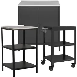 DELUKE® Outdoor Schrank Wetterfest KUMO Mit Standregal + Servierwagen Stahl Gartenschrank Outdoorküche Schrank Terrassenschrank Aussenschrank Schwarz