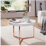 FineBuy Couchtisch Jesi Retro rund weiß/Kupfer 58 x 42 x 58 cm