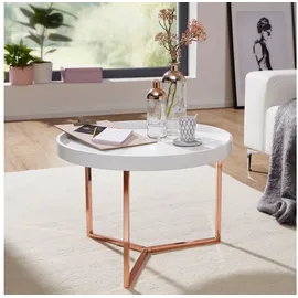 FineBuy Couchtisch Jesi Retro rund weiß/Kupfer 58 x 42 x 58 cm