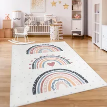 Paco Home Kinderteppich PACO HOME "Eliz 392", bunt (mehrfarbig), B:200cm H:12mm L:280cm, Polyester, Teppiche, Kinderteppich, Kurzflor, Spielteppich, Patchwork-Muster, Motiv Punkte & Regenbogen