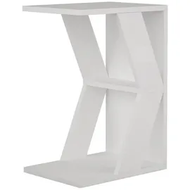 Decortie | Naze Modern C Form Tisch Weiß Holzwerkstoff, rechteckig, 30x57x40 cm Stauraum, Wohnzimmer, Wohnzimmertische, Beistelltische