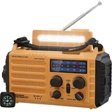 Tragbare Solar Radio, Notfall Radio mit Kurbel, Dynamo Wetter AM/FM/SW Radio, 5000mAh Wiederaufladbare Powerbank, Typ C Anschluss, LED Taschenlampe&Leseleuchte, SOS Alarm, Kompass für Camping Outdoor