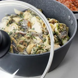 ultimate products ltd. RUSSEL Hobbs Metallic Marble Kochpfannen-Set - Antihaft-Küchengeschirr, Deckel aus gehärtetem Glas mit Dampfschlitzen, Induktionskochfeld geeignet