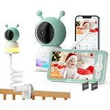 CZEview BM6 Babyphone mit Kamera 2K & 4X Zoom, 5.5" HD WLAN Video Babyfon mit App, Nachtsicht, Bewegungs&Geräusch&Temperaturerkennung, 2-Wege-Gespräch, 360° Ansicht, Musik&Buntes Nachtlicht(Blau)