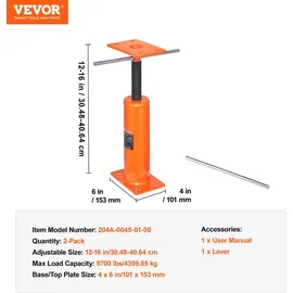 Vevor Wagenheber 2er-Pack, Höhenbereich 12 bis 16 Zoll, maximale Tragkraft pro Einheit 9700 lbs, verstellbarer Stützbalken, zum Nivellieren, Teleskop-Stahlheber für vorübergehende Unterstützung