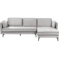 Beliani Ecksofa Hellgrau Samt L-Förmig 3-Sitzer Sofa Linksseitig mit Losen Kissen Schwarzen Metallfüßen Modern Wohnzimmer Wohnecke Sitzecke Möbel - Grau/Schwarz