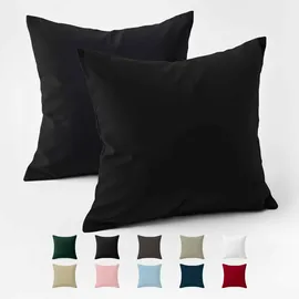 Dreamzie Kissenbezug 60x60 Baumwolle Renforcé (2er-Set) - Schwarz - Dicht gewebt mit 57 Fäden/cm2 - Kissenhülle 60x60 cm - Oeko Tex Zertifiziert