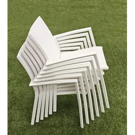 TEICO 7-tlg. Alu Gartenmöbel Set weiß ausziehbarer Tisch mit stapelbaren Stühlen - Weiß