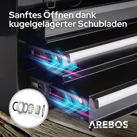 Arebos Werkzeugkasten mit 3 Schubfächern, Schwarz, 8,2 kg & Schwarz