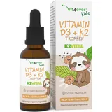 Vitamin D3 K2 Tropfen für Kinder für 300 Tage (10 Monate) - 500 IE Vitamin D & 25μg Vitamin K2 - Hoch bioverfügbar durch Original K2VITAL® - Ohne schädliche Zusätze - Vitamine für Kids