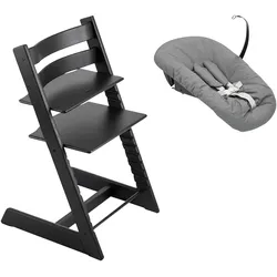 Stokke® TRIPP TRAPP® Bundle Treppenhochstuhl Eiche inkl. Newbornset deep grey, schwarz