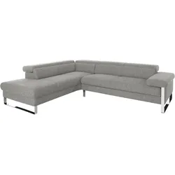 Ecksofa W.SCHILLIG "finn, toller Sitzkomfort, L-Form, hochwertige Verarbeitungsdetails", grau (steel s22), B:281cm H:71cm T:230cm, Flachgewebe S22 (100% Polyester), Stoff S37 (100% Polyester), Longlife Xtra-Leder Z59: Glattleder mit modischer Prägung. Hautstärke 0, 9 - 1, 1 mm, Sofas, German Design Award 2016, Fußgestell Chrom glänzend, Breite 281 cm