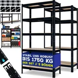 Masko MASKO® 2er-Set Lagerregal Schwerlastregal, Kellerregal , bis 875 kg belastbar, 5 verstellbare Ablagen, MDF-Platten Regal aus Metall, Steckregal, Werkstattregal, Keller, Garage