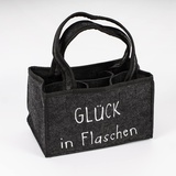 6er Flaschenträger mit Henkel Bierträger Männerhandtasche Flaschenkorb Flaschenkiste aus Filz Six Pack 24x15x15cm, Model:Glück in Flaschen