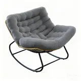 Schaukelsessel Extra groß Rattanstuhl Relaxstuhl mit Stahlrahmen Bis 170kg, Dicke Kissen Balkon Garten Wohnzimmer Schlafzimmer - Grau