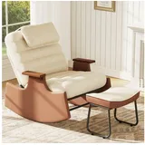 BELUPAI Schaukelstuhl Polster Schaukelsessel, (Set, 1 St), mit Hocker und 3-stufia verstellbare Rückenlehne,Teddystoff,Beige beige 67 cm x 81 cm x 91.5 cm