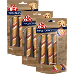 8in1 Triple Flavour Kausnacks für Hunde - mit extra viel Fleisch, 3x113g