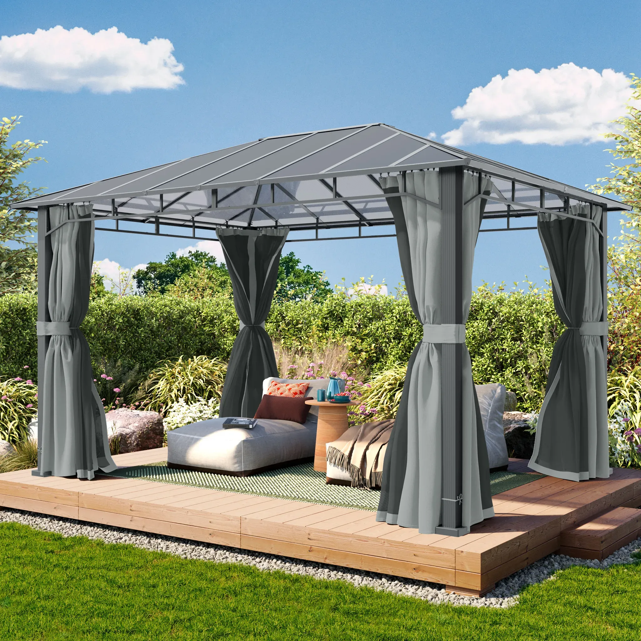 TOOLPORT Sunset 3x4m Hardtop Gartenpavillon, inkl. 4 Seitenteile, mid grey - (300675)