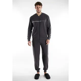 Bugatti Loungeanzug "Bologna", Herren, Gr. 58, grau, dunkel, melange, Obermaterial: 51% Polyester, 46% Baumwolle, 3% Elasthan, bequem lang, Rundhals, Homewear-Sets, Reißverschluss, mit Logo, Rundhalsausschnitt, Langarm, lange Hose